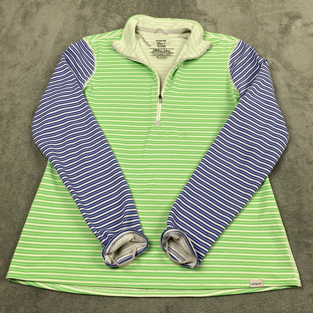 Patagonia Women L Capilene 3 Midweight 1/4 Zip Guthrie Sneed Pullover Green Blue